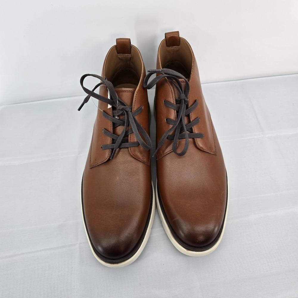 Allen Edmonds Cognac Brown Leather Chukka Boots with Cream Sole - Picture 2 of 9